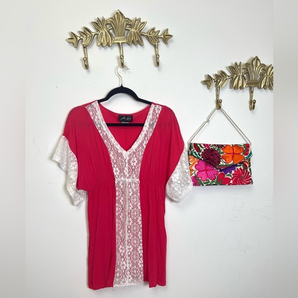 🪸🌸Coral red lace sleeve boho top